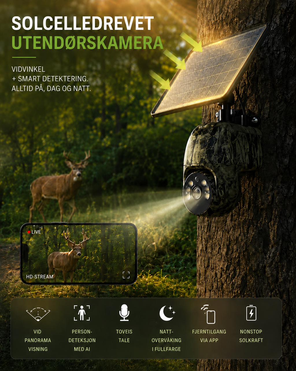 SolarWatch 360 Camo - Soldrevet trådløst overvåkningskamera