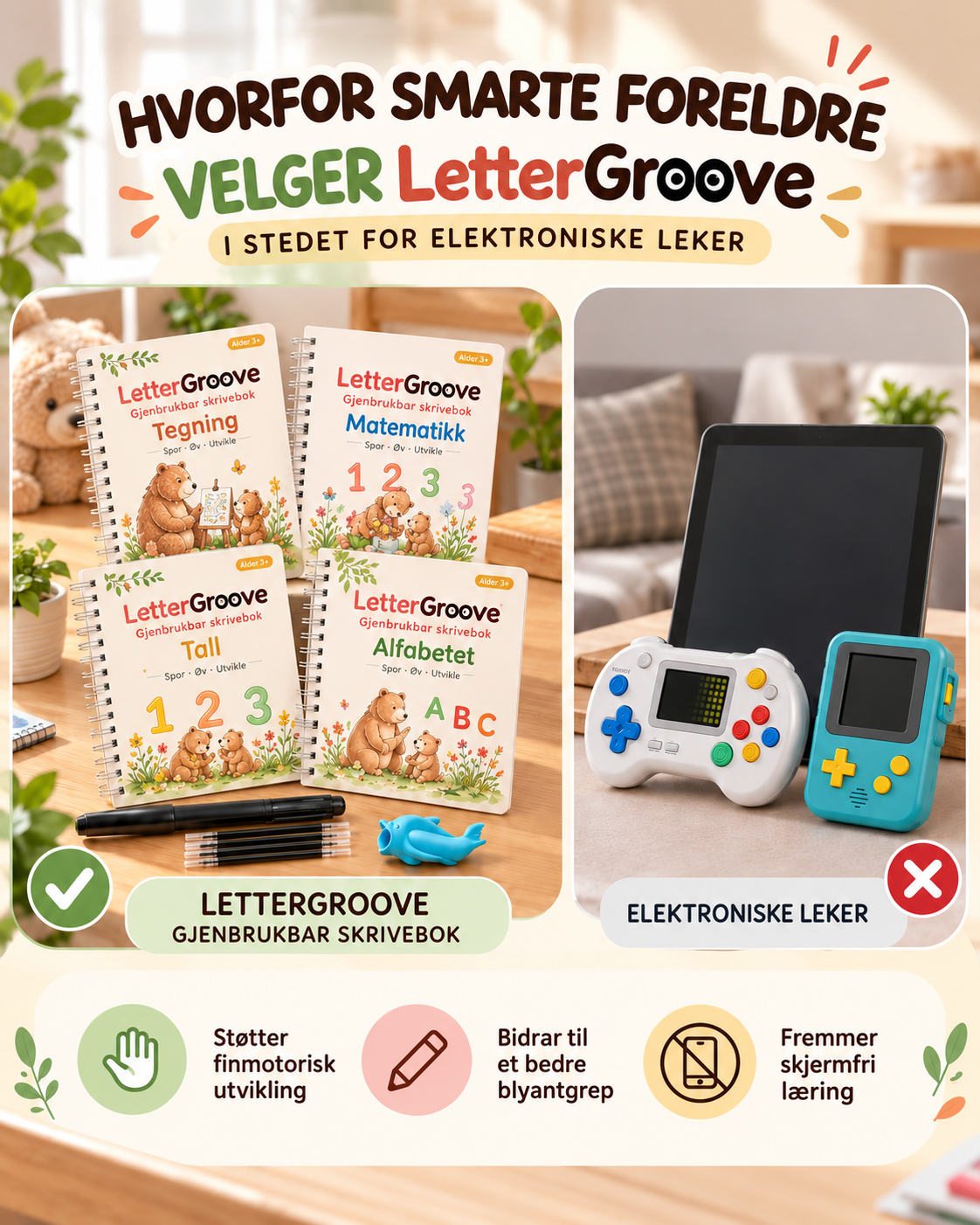 LetterGroove – gjenbrukbart sett for skrivetrening