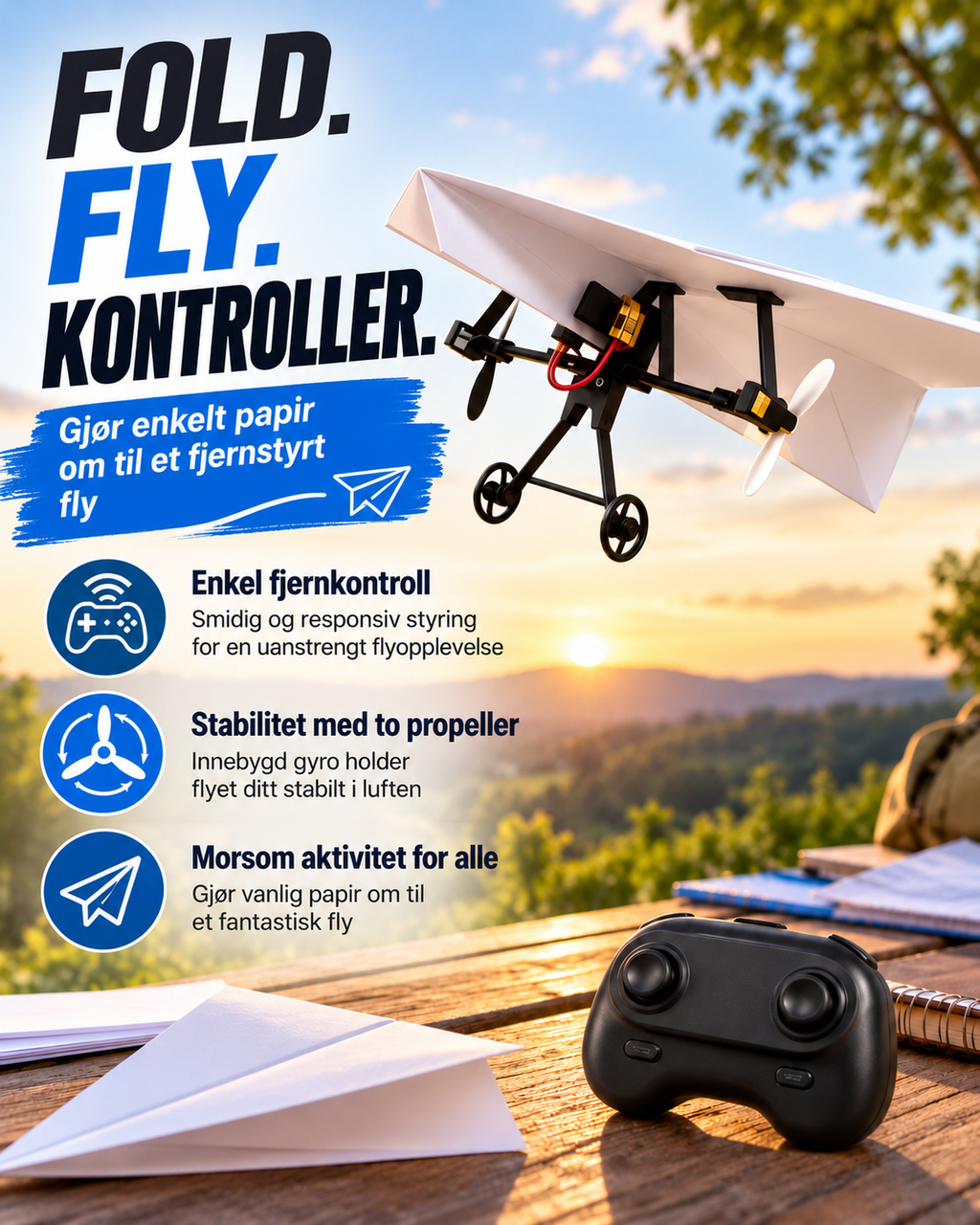 AeroFold dobbeltpropellsett for papirfly