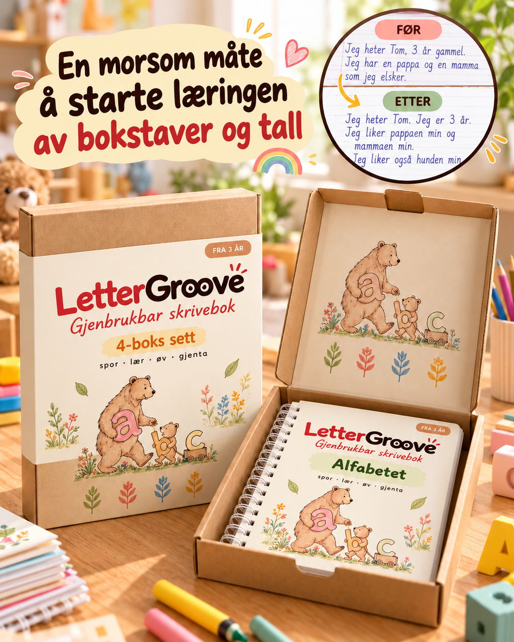 LetterGroove – gjenbrukbart sett for skrivetrening