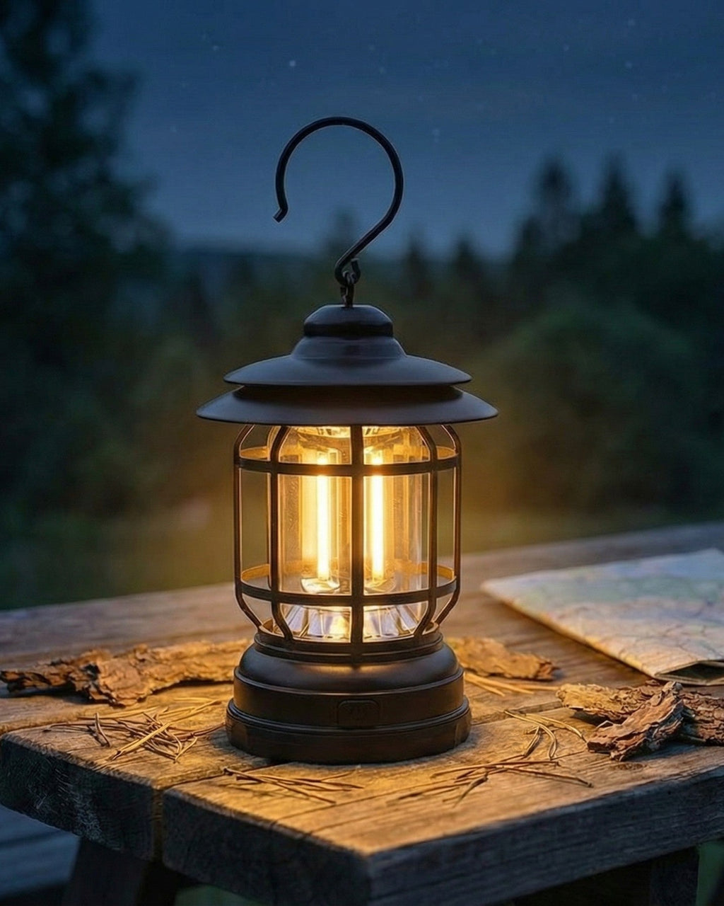 Retro campinglykt | Dempbar LED – USB-C og batteri