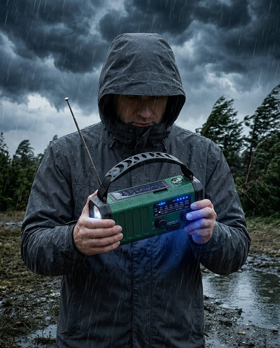 Nødradio med håndsveiv | 10000mAh solcelle lommelykt