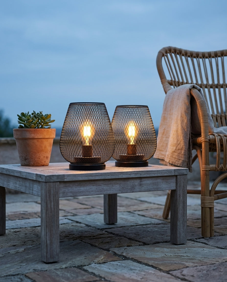 Bordlampe i nettdesign 2-pak | Mattsvart Vintagelys
