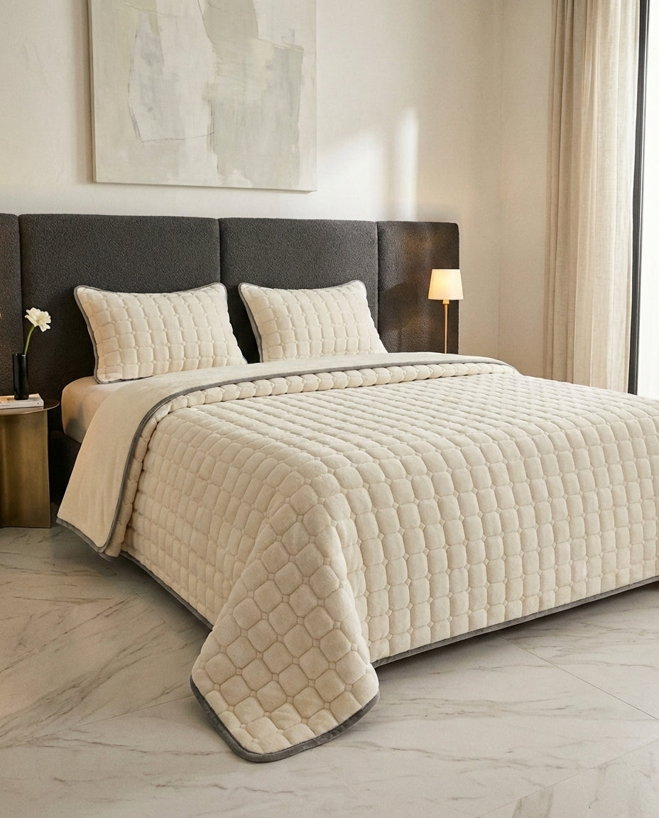 Quiltede Fleece Sengeteppe | Mykt med Firkanttekstur