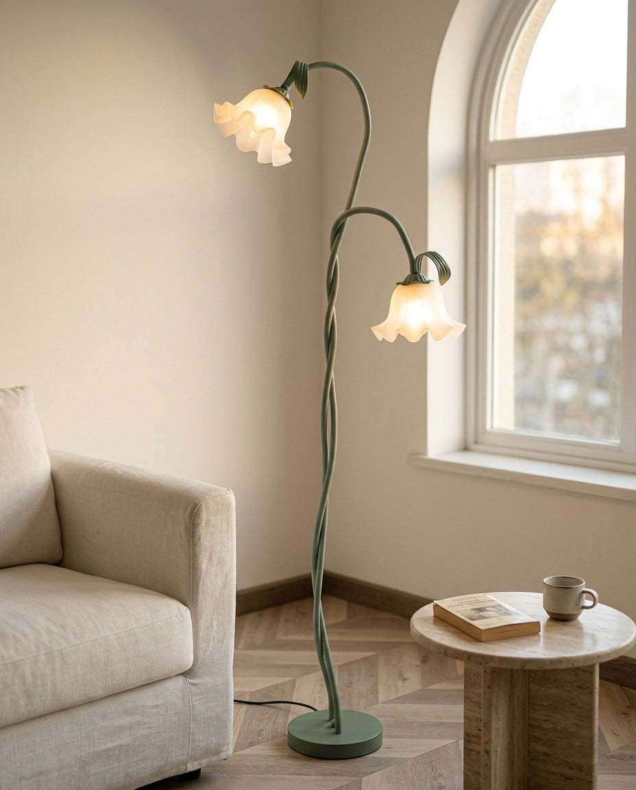 LED-gulvlampe blomsterdesign | Mattegrønn finish