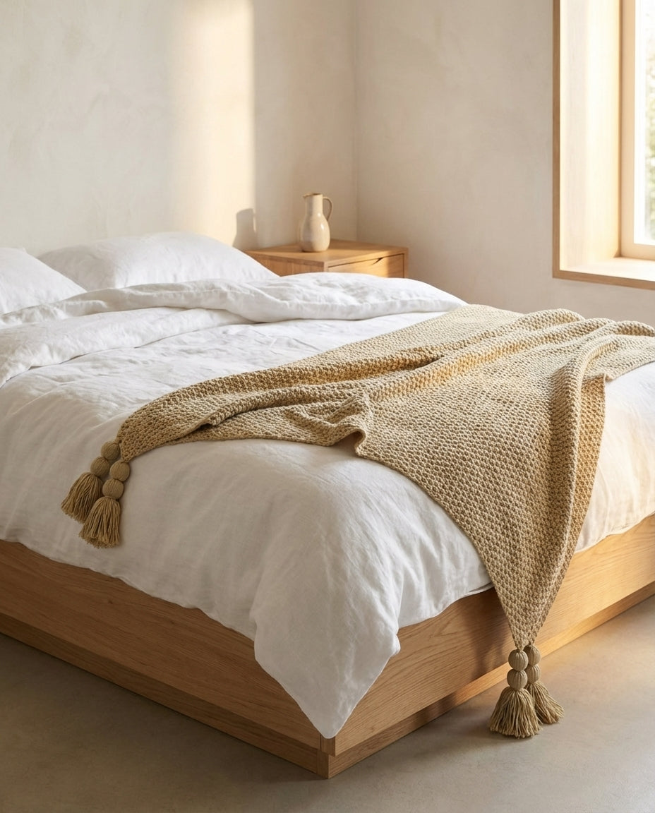 Strikket ullpledd med frynser | Nordic Warmth