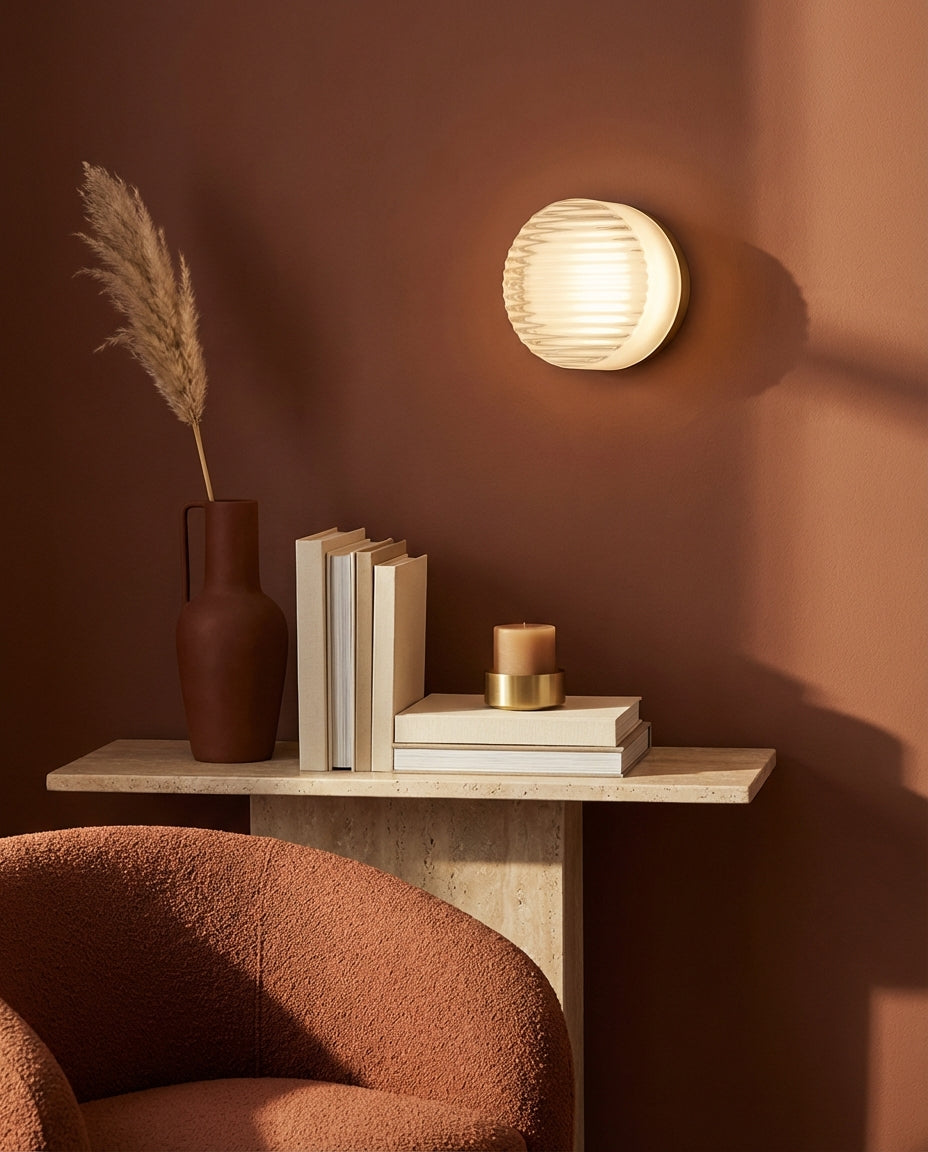 Rund Glassvegglampe – Riflet LED-belysning