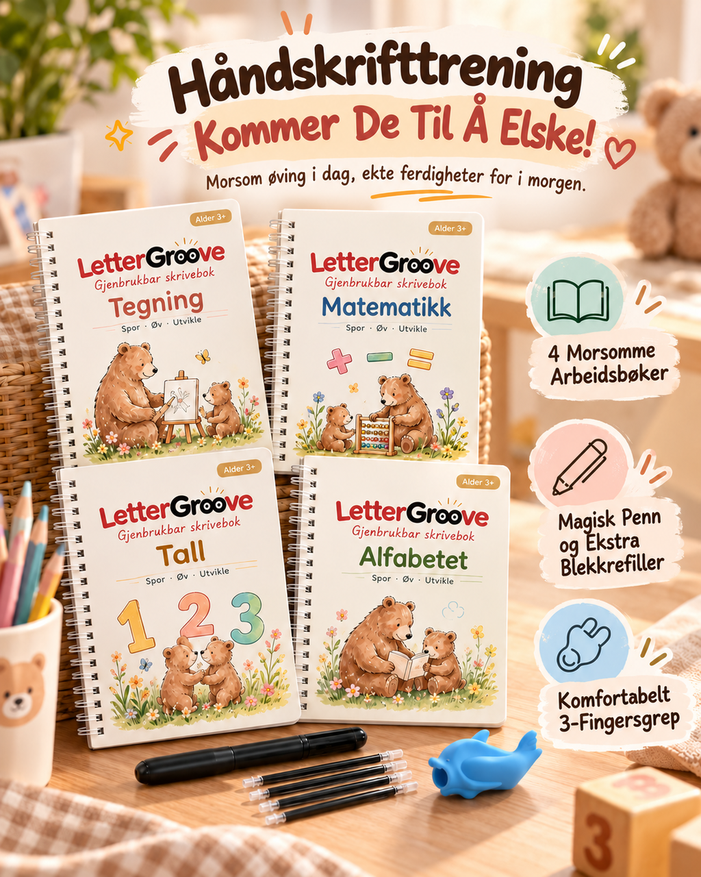 LetterGroove – gjenbrukbart sett for skrivetrening