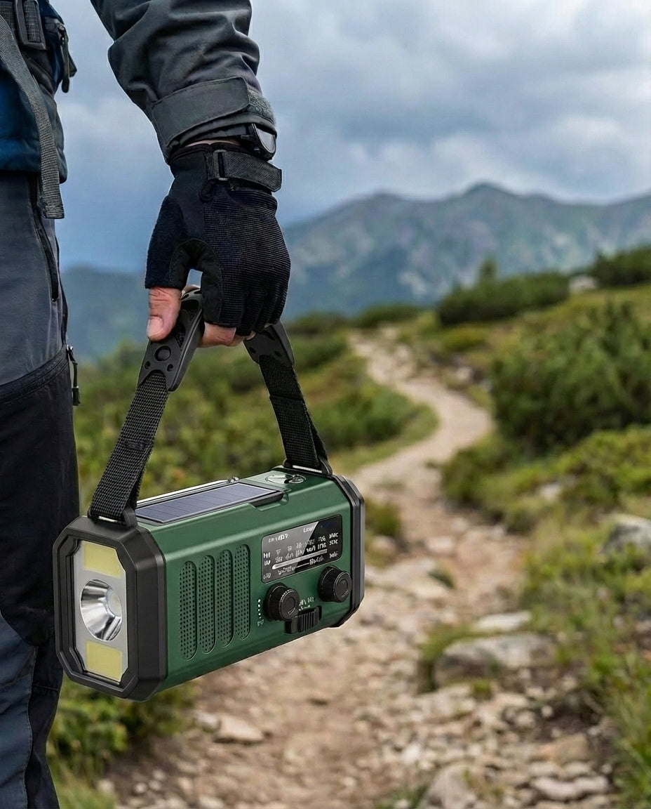 Solenergi nødradio og powerbank håndsveiv | LED-lykt