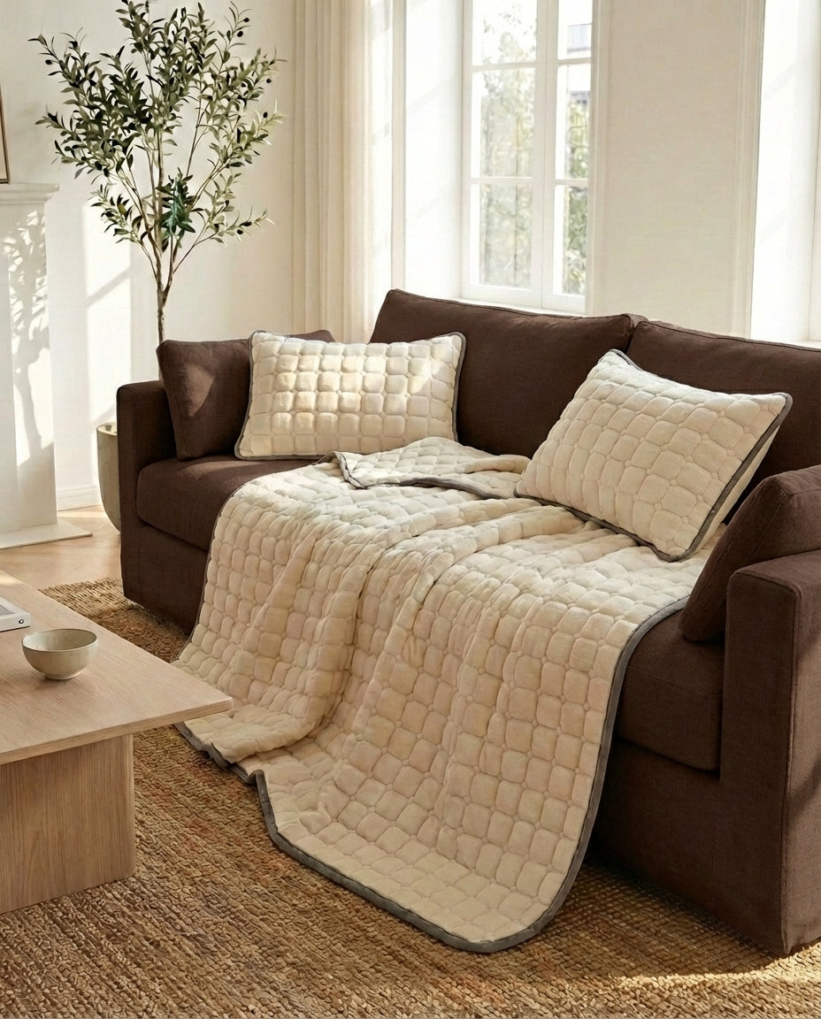 Quiltede Fleece Sengeteppe | Mykt med Firkanttekstur