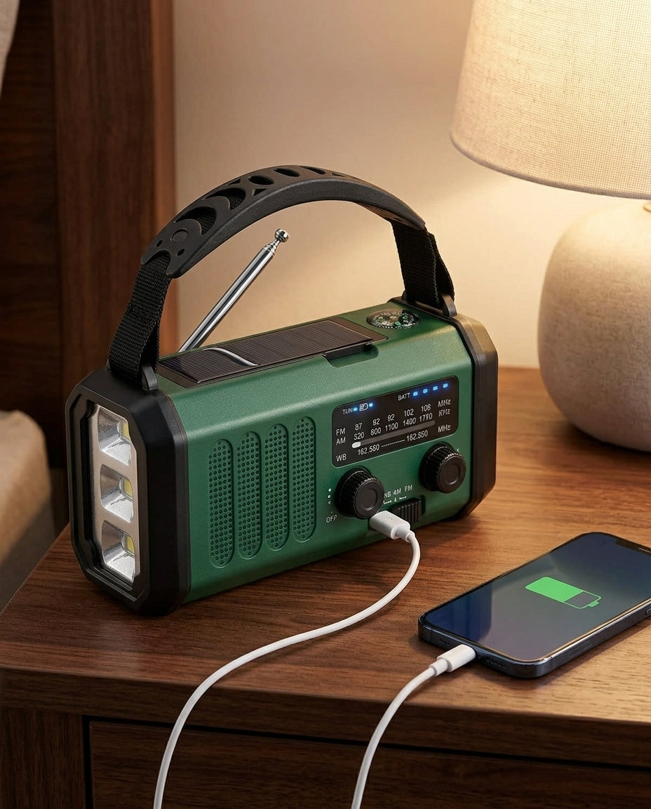 Nødradio med håndsveiv | 10000mAh solcelle lommelykt