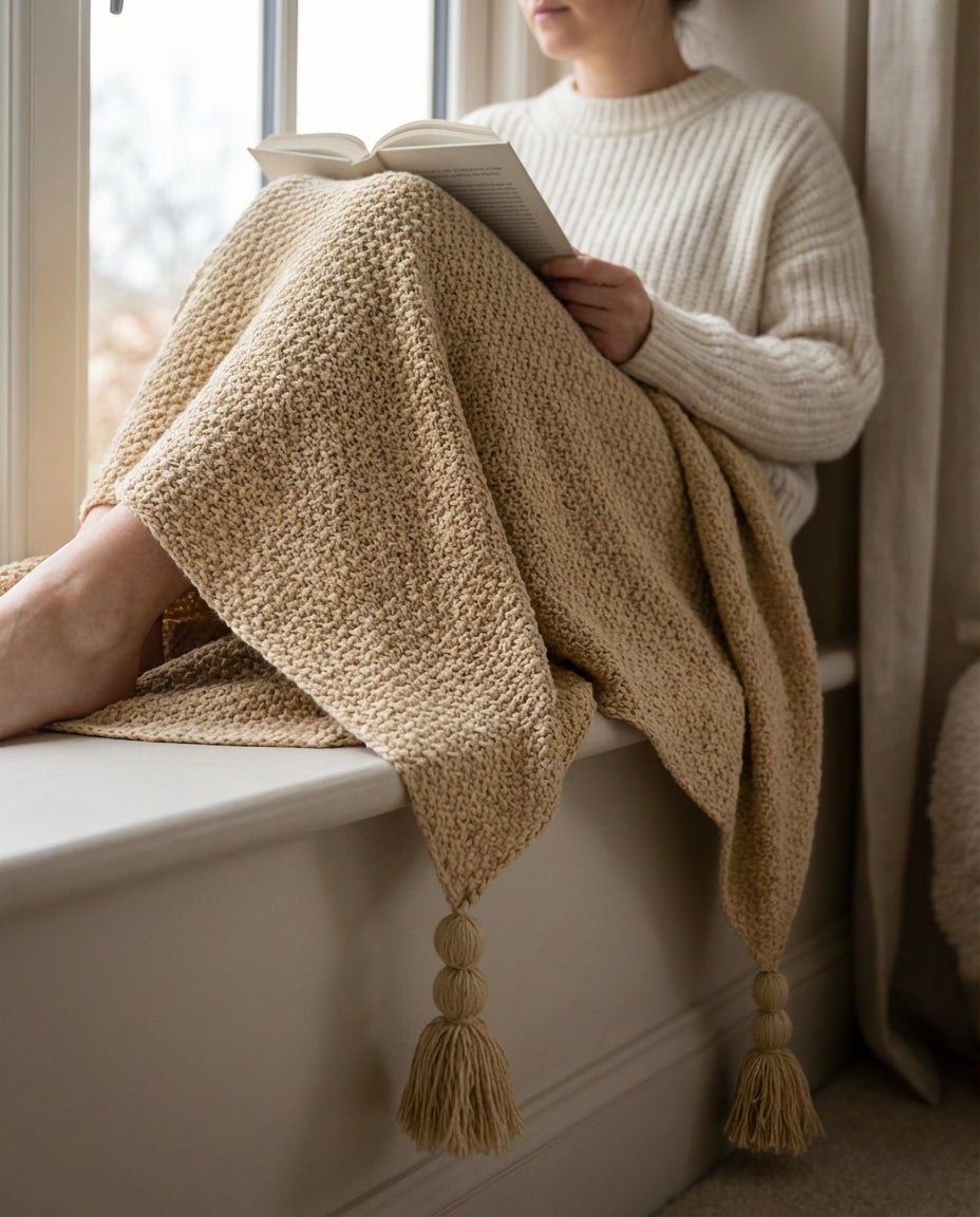 Strikket ullpledd med frynser | Nordic Warmth