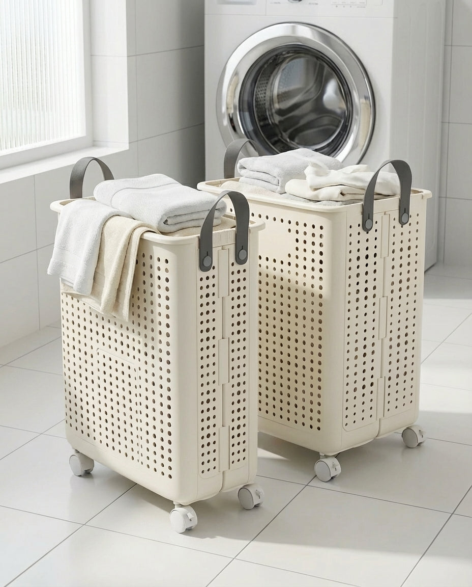 Foldable Laundry Basket on Wheels | Roll & Store