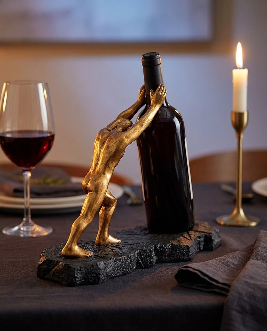 Vinflaskeholder – Skulpturell metallutstillingsstativ