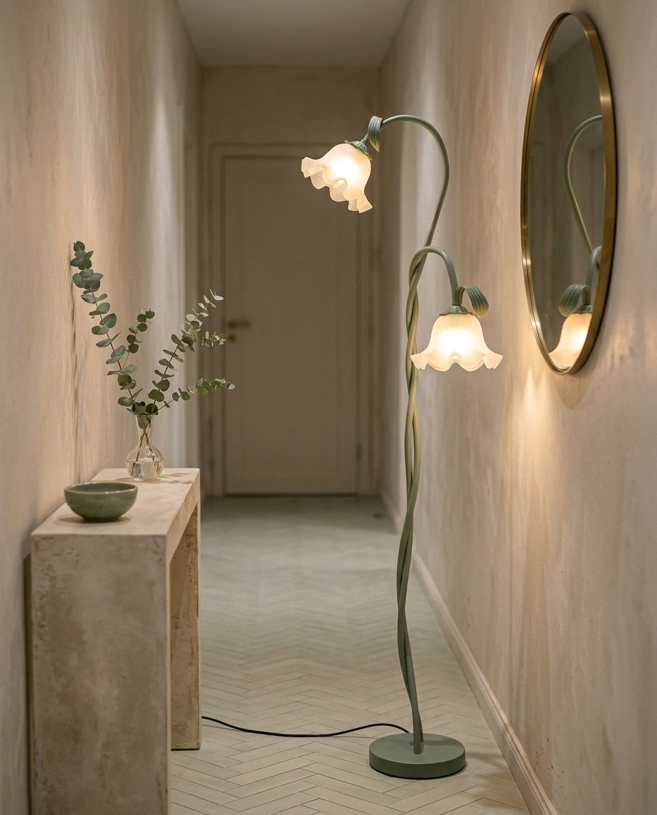 LED-gulvlampe blomsterdesign | Mattegrønn finish