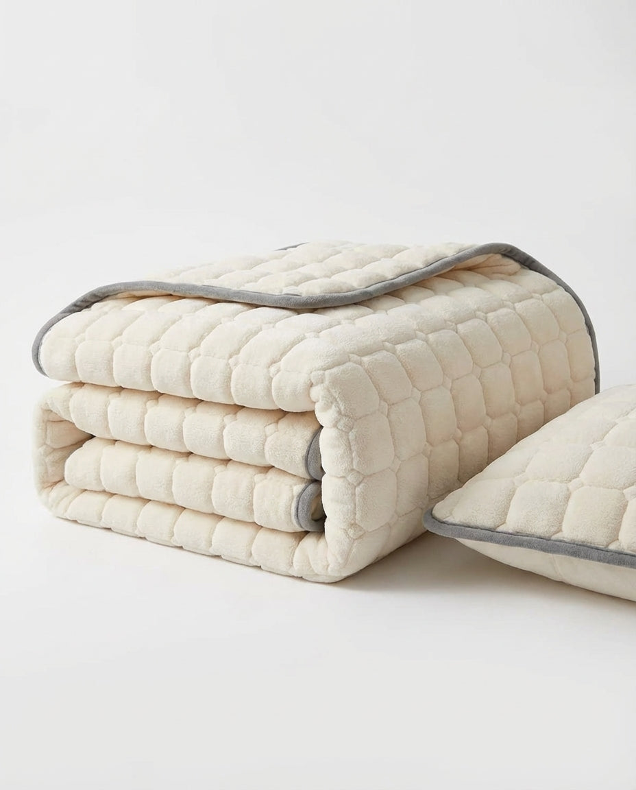 Quiltede Fleece Sengeteppe | Mykt med Firkanttekstur