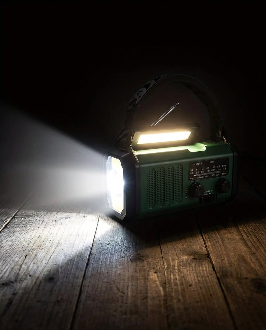 Solenergi nødradio og powerbank håndsveiv | LED-lykt