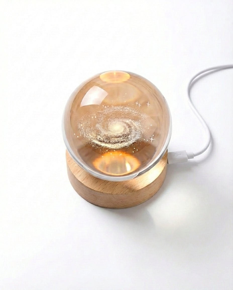 3D Krystallkulelelampe | Lasergravert Romsnattlampe