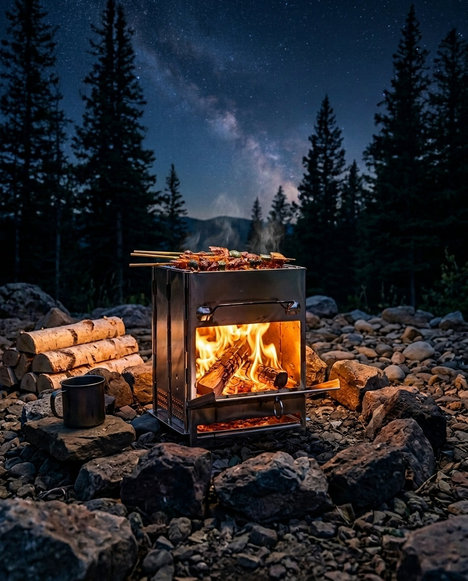 Foldbar Vedfyrt Campingkoker | Bærbar Utendørs Kokeenhet