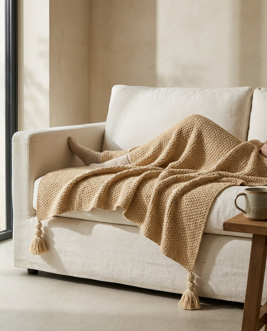 Strikket ullpledd med frynser | Nordic Warmth