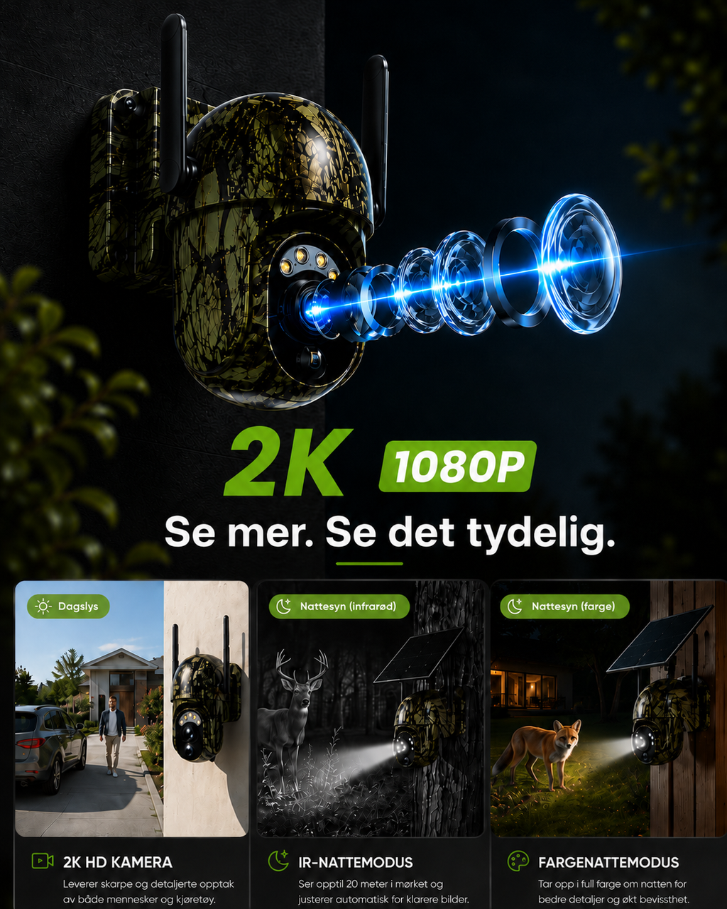 SolarWatch 360 Camo - Soldrevet trådløst overvåkningskamera