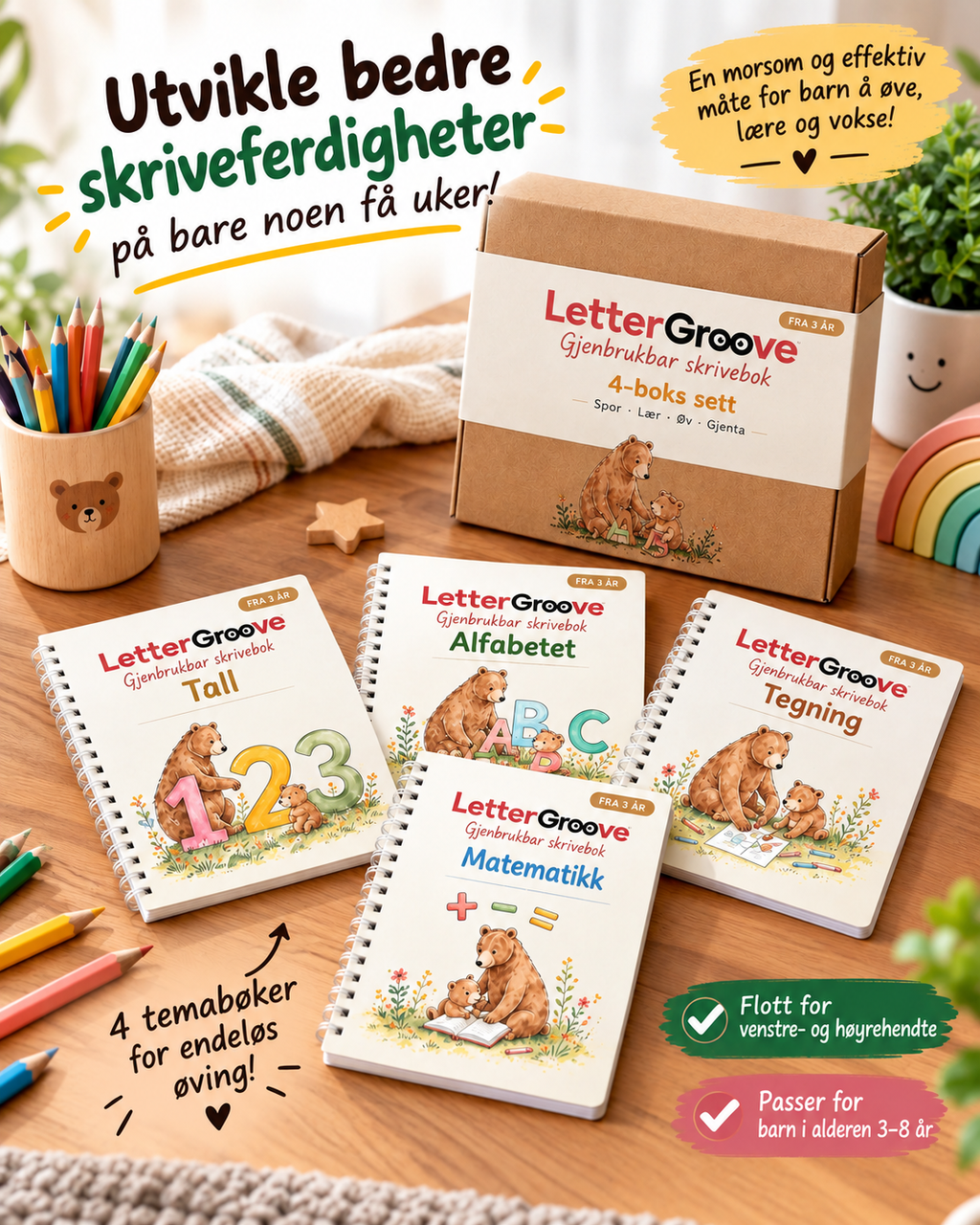LetterGroove – gjenbrukbart sett for skrivetrening