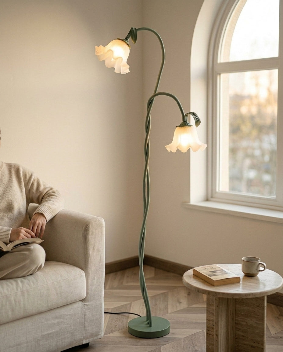 LED-gulvlampe blomsterdesign | Mattegrønn finish