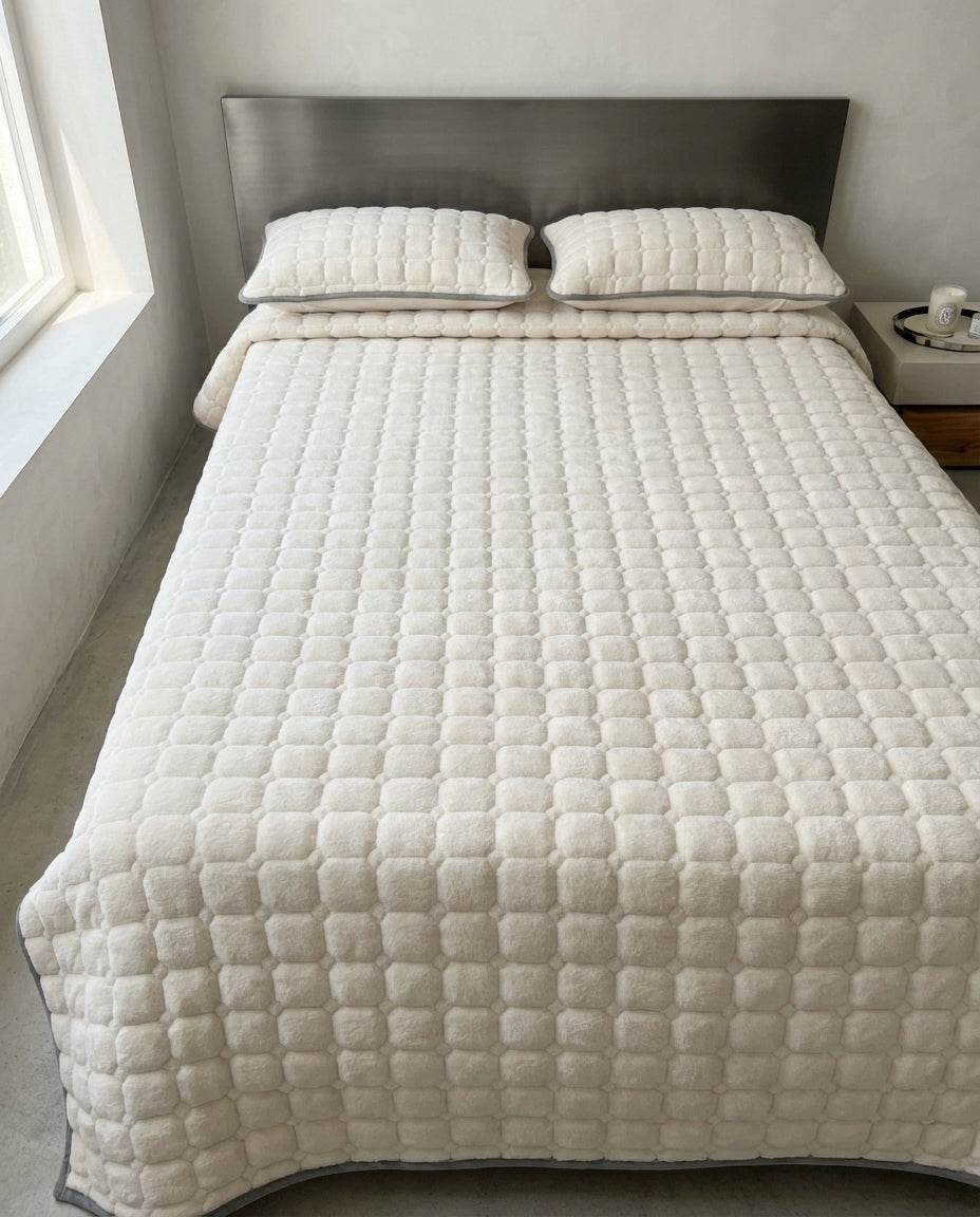 Quiltede Fleece Sengeteppe | Mykt med Firkanttekstur