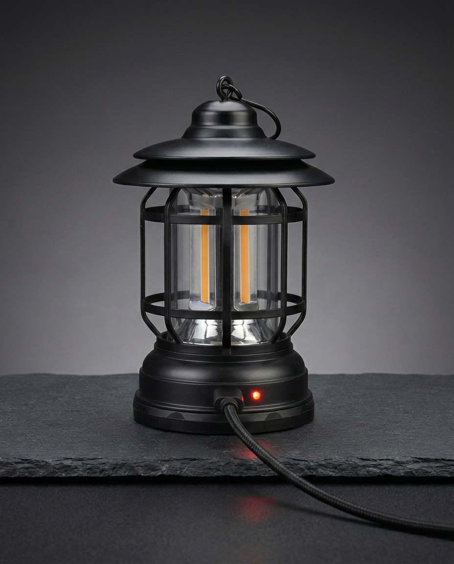 Retro campinglykt | Dempbar LED – USB-C og batteri