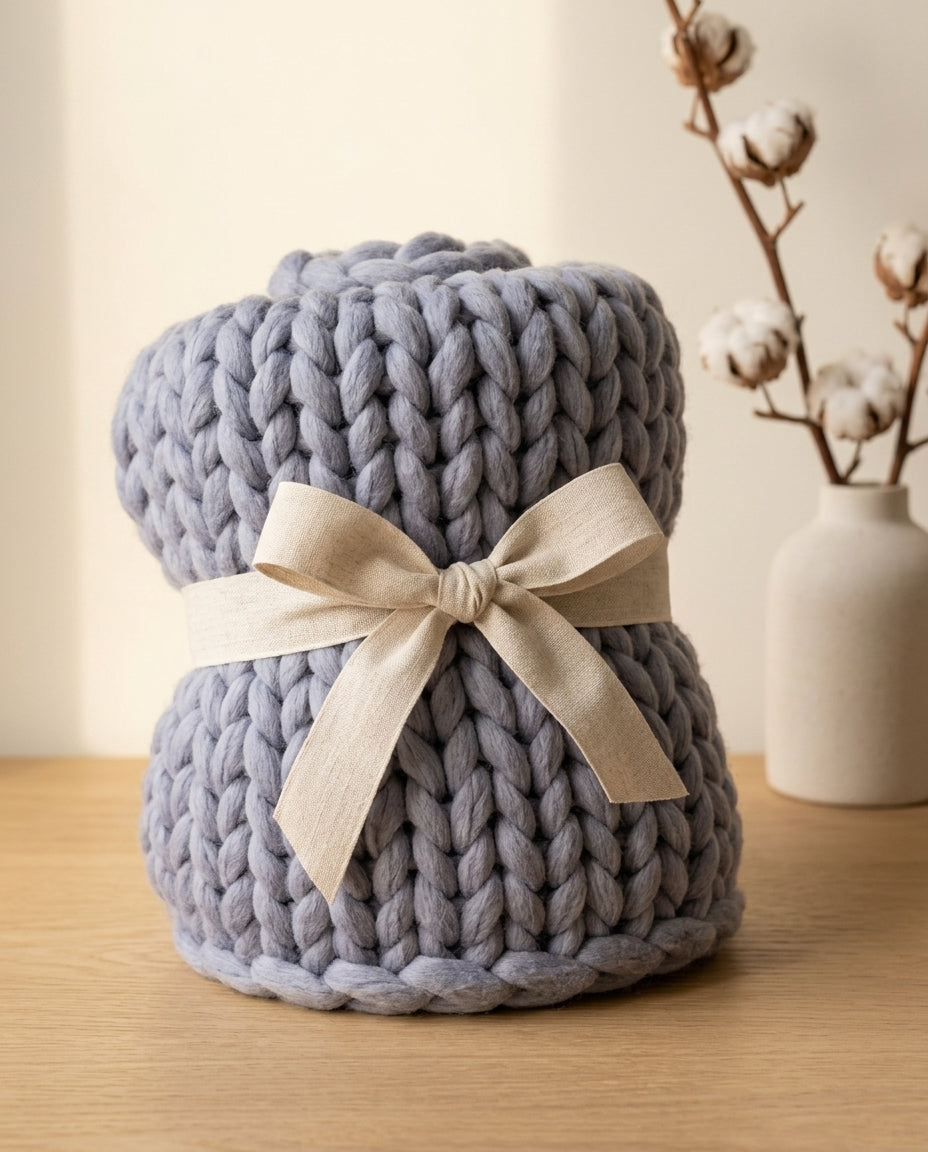 Chunky strikket pledd XL – Håndstrikket armstrikket teppe