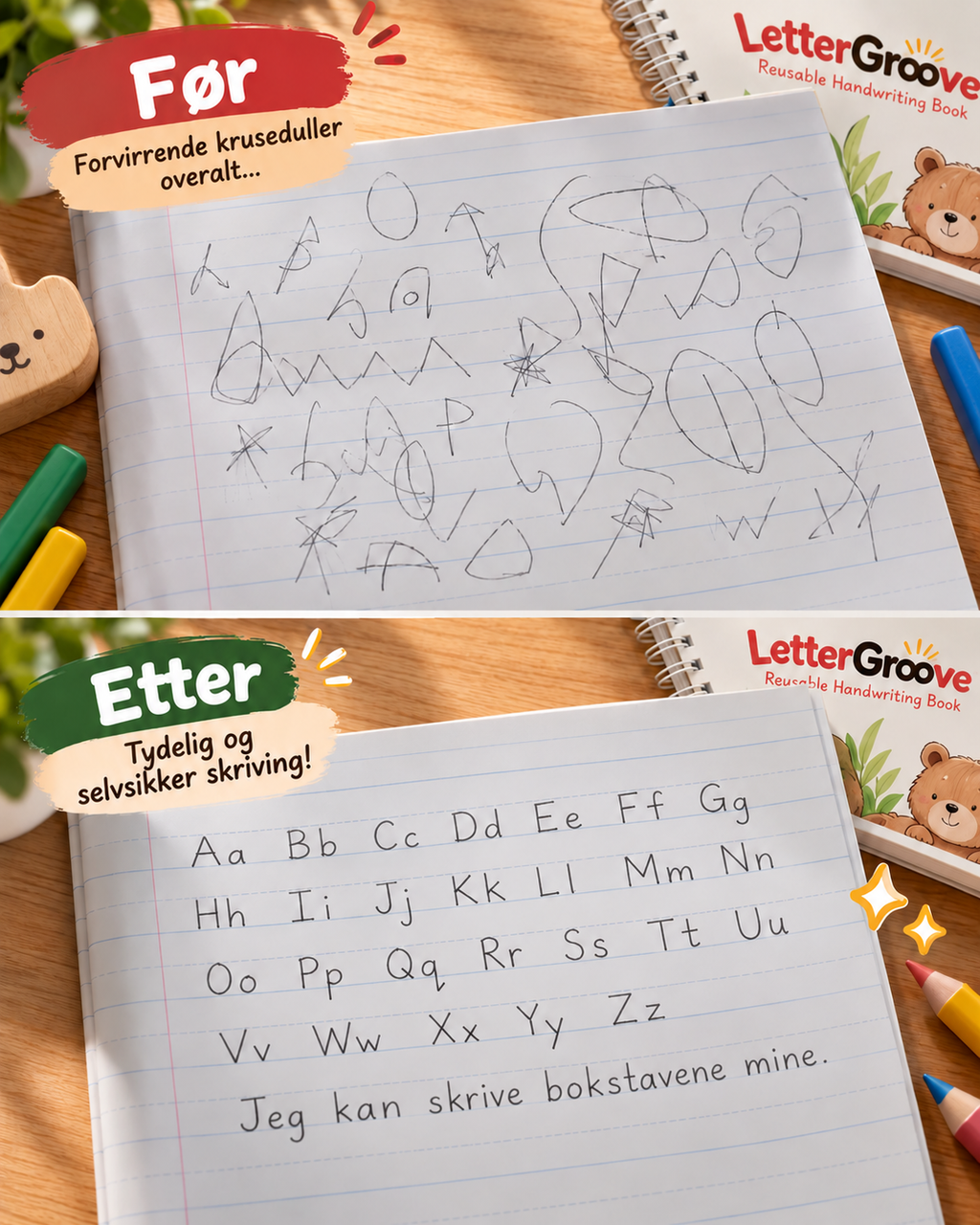 LetterGroove – gjenbrukbart sett for skrivetrening