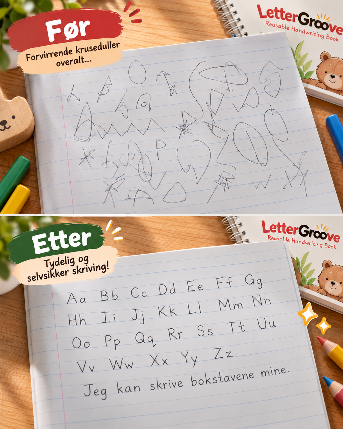 LetterGroove – gjenbrukbart sett for skrivetrening