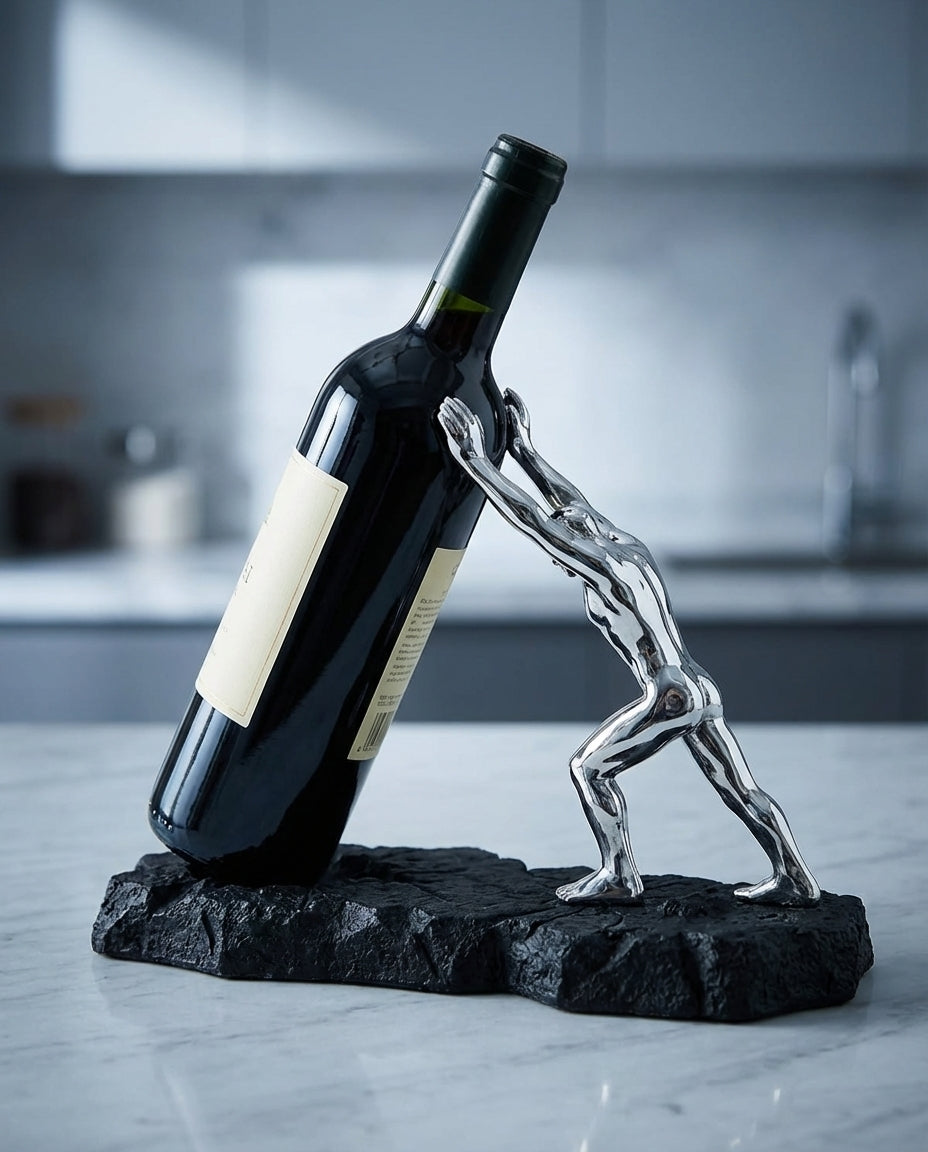 Vinflaskeholder – Skulpturell metallutstillingsstativ