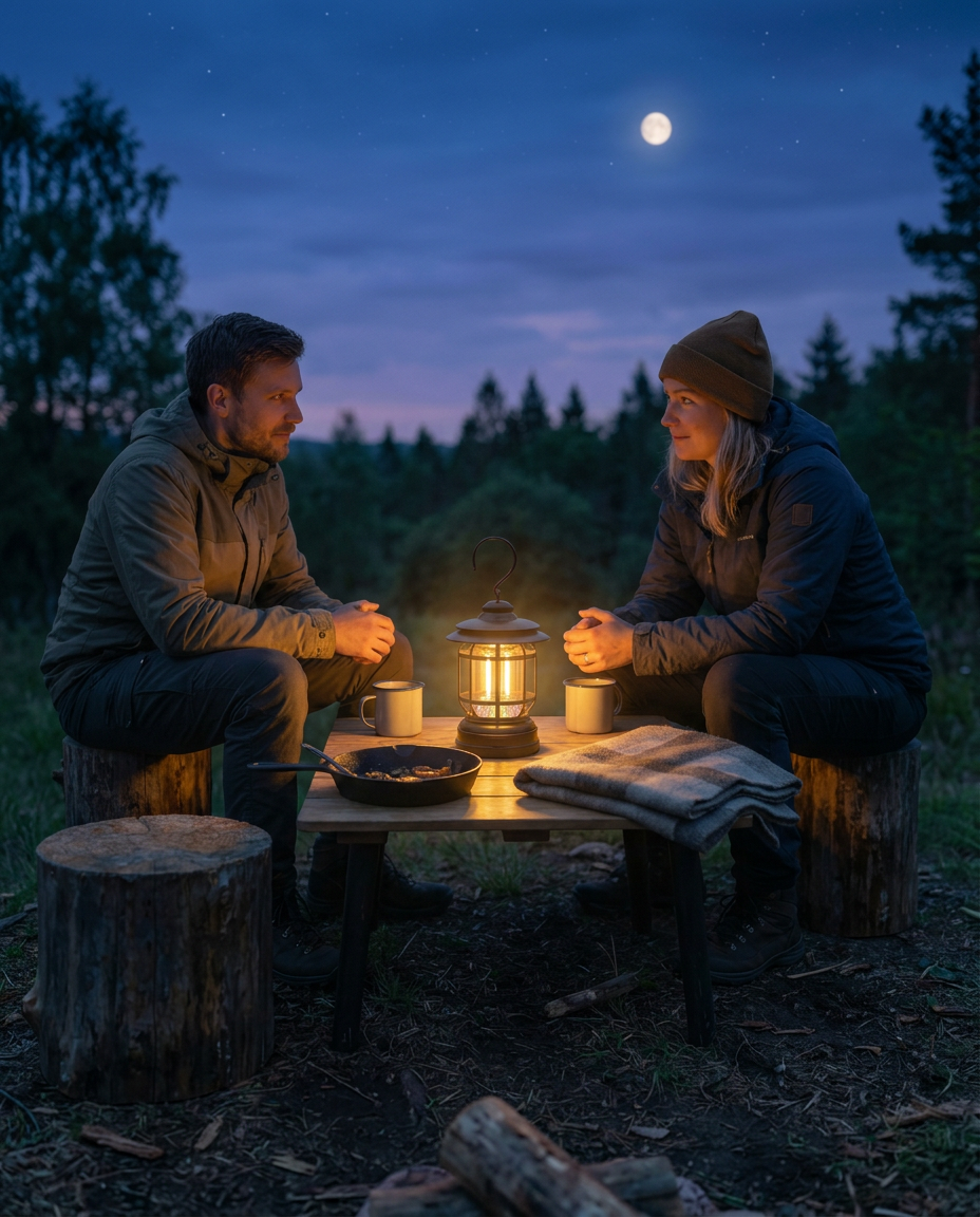 Retro campinglykt | Dempbar LED – USB-C og batteri