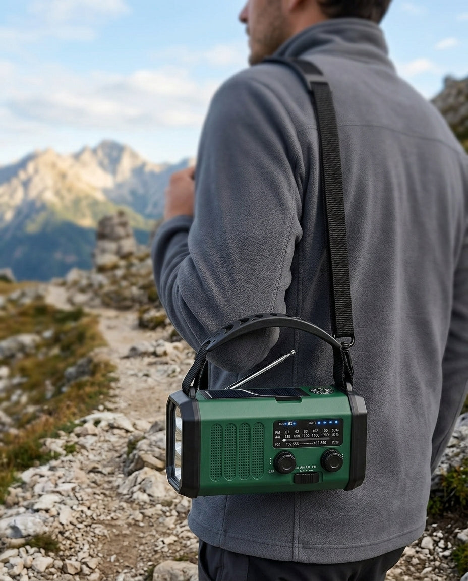 Nødradio med håndsveiv | 10000mAh solcelle lommelykt