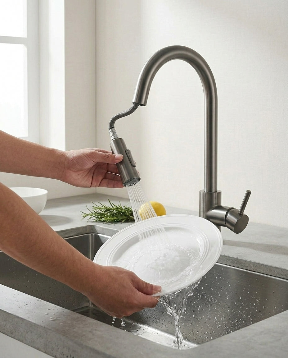 Beroeringsensorkran med uttrekkbar spray | SilkFlow Pro