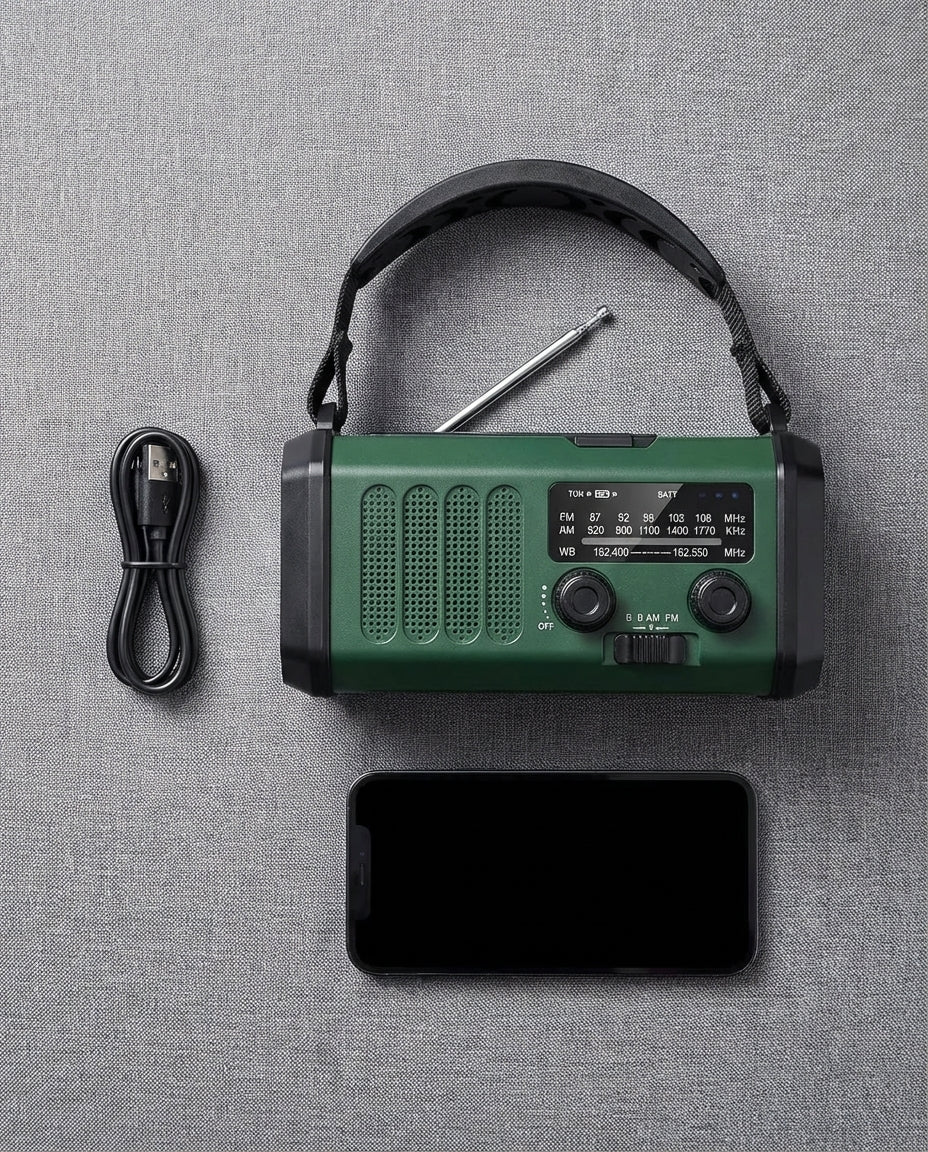 Solenergi nødradio og powerbank håndsveiv | LED-lykt