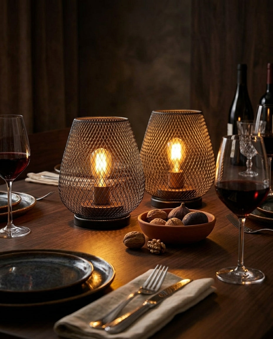 Bordlampe i nettdesign 2-pak | Mattsvart Vintagelys