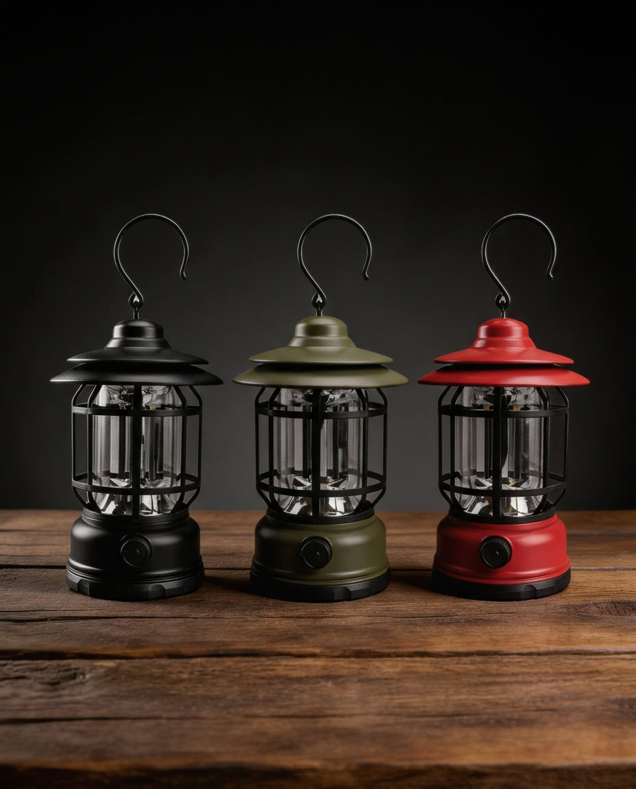 Retro campinglykt | Dempbar LED – USB-C og batteri