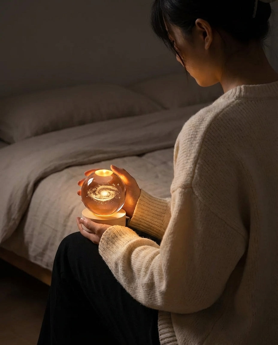 3D Krystallkulelelampe | Lasergravert Romsnattlampe