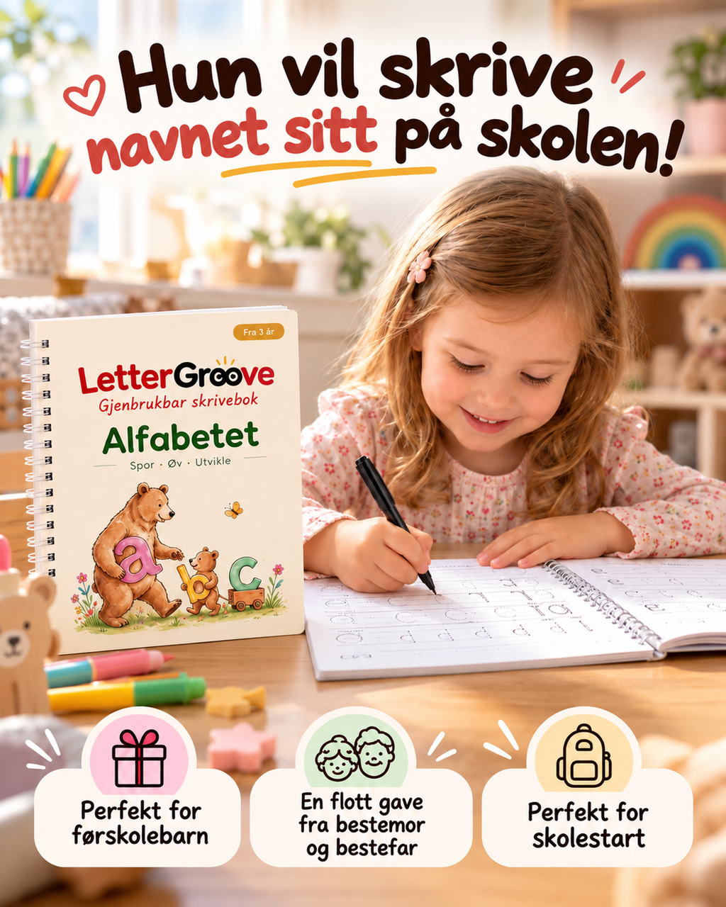 LetterGroove – gjenbrukbart sett for skrivetrening
