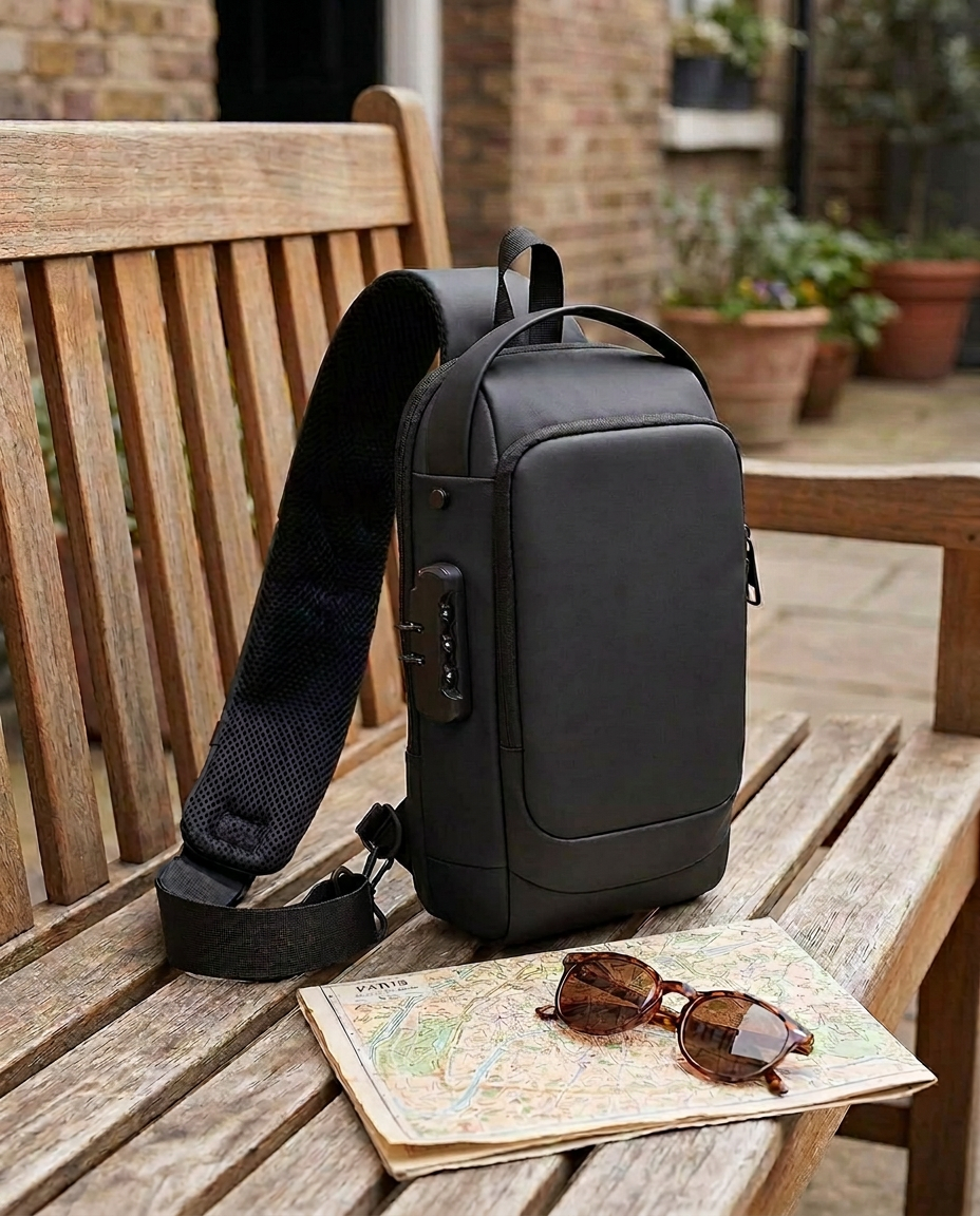 Tyverisikker crossbodyveske med USB-lading