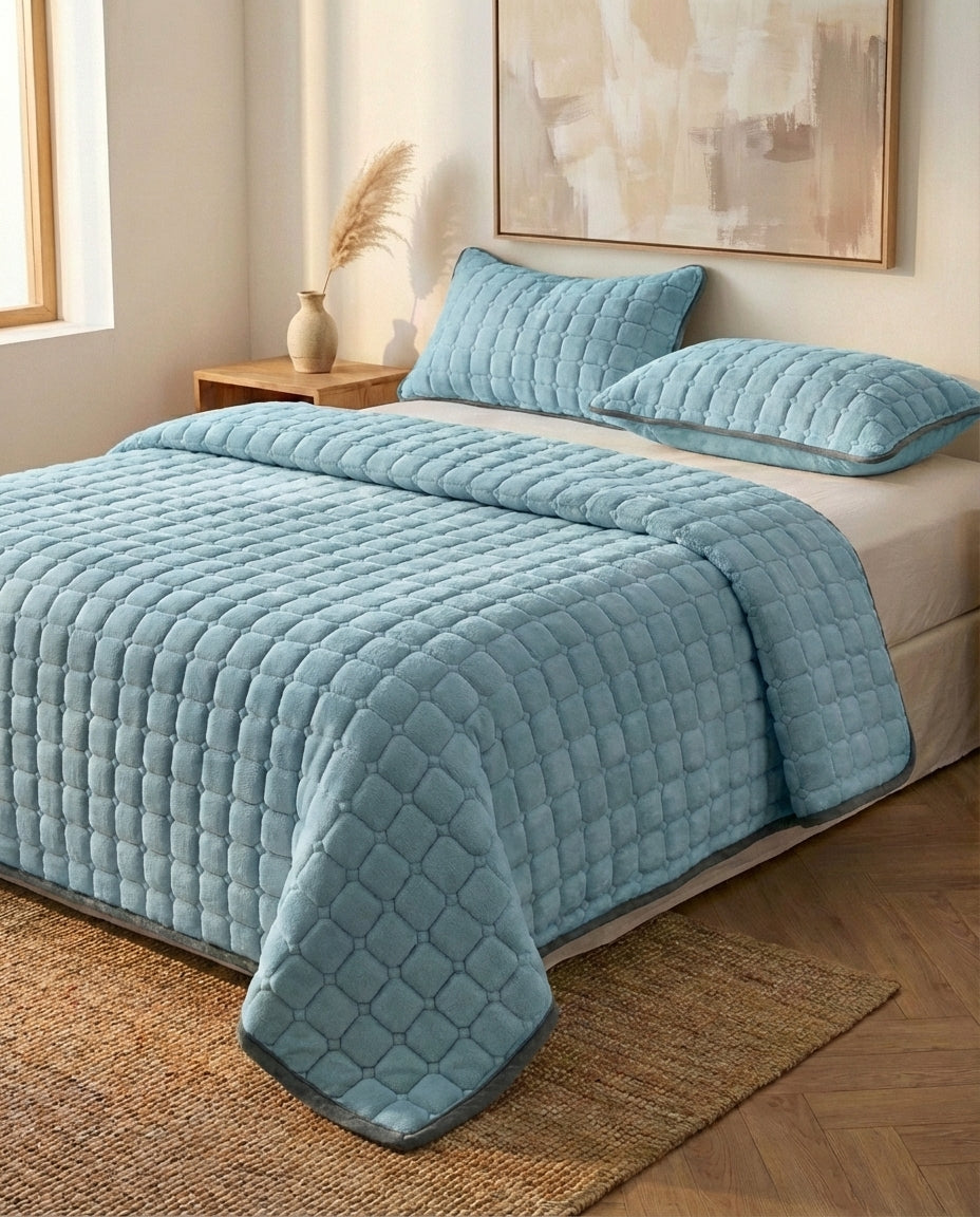 Quiltede Fleece Sengeteppe | Mykt med Firkanttekstur