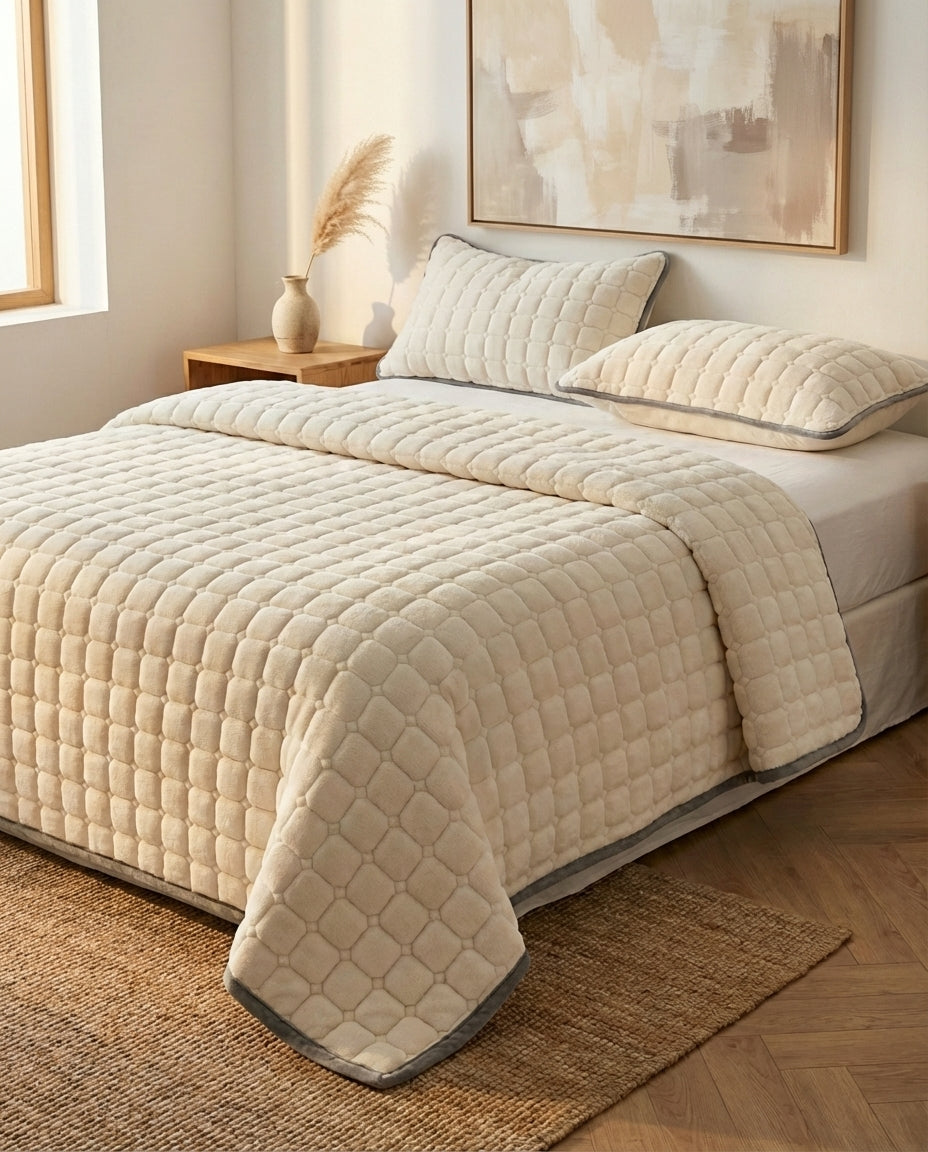 Quiltede Fleece Sengeteppe | Mykt med Firkanttekstur