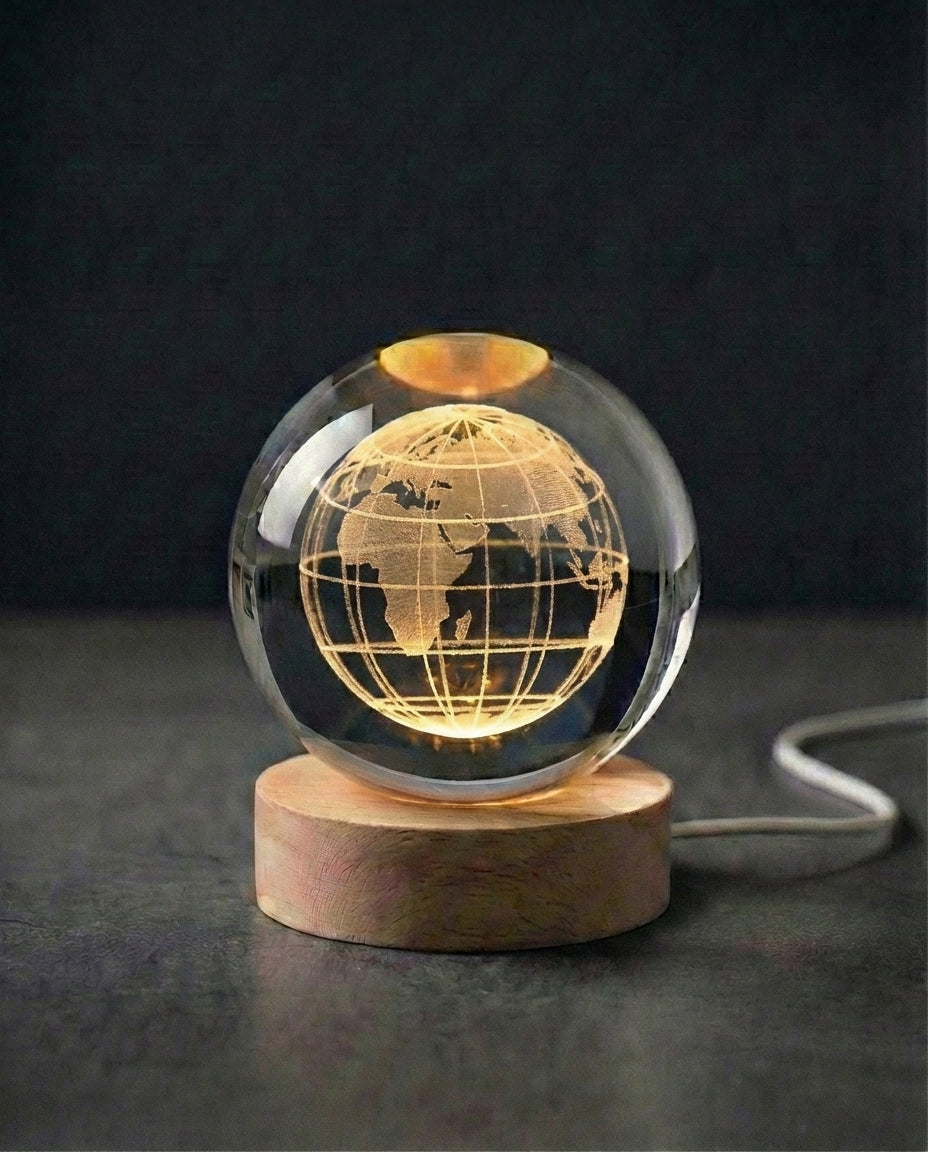 3D Krystallkulelelampe | Lasergravert Romsnattlampe