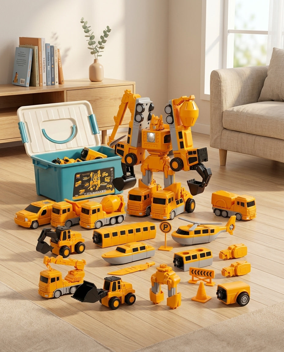 The Mighty Builder Squad | 7-i-1 magnetisk forvandlingsbar anleggskøretøystyrke