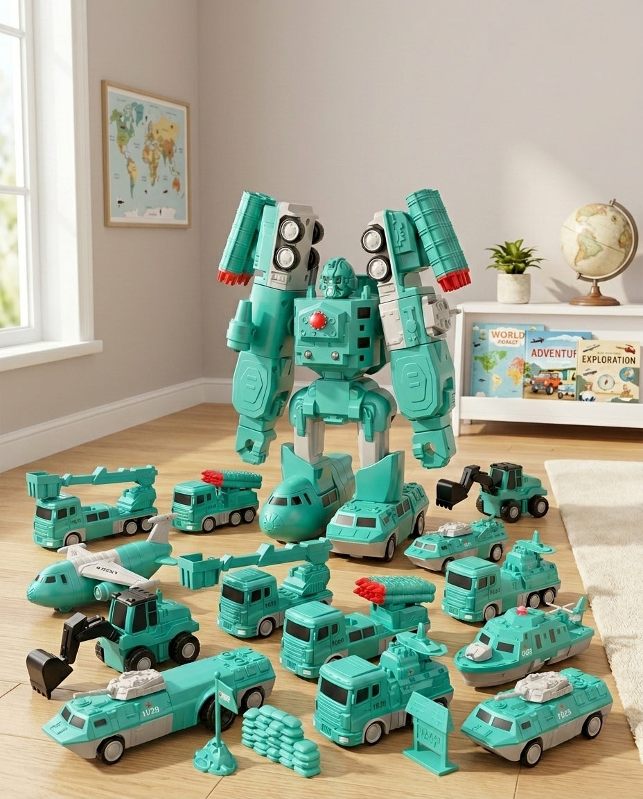 The Mighty Builder Squad | 7-i-1 magnetisk forvandlingsbar anleggskøretøystyrke