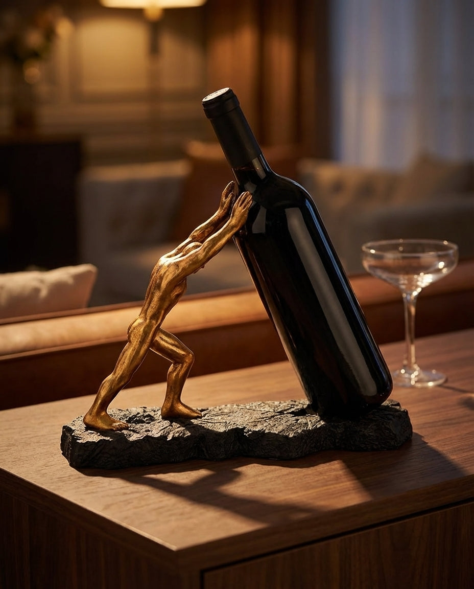 Vinflaskeholder – Skulpturell metallutstillingsstativ