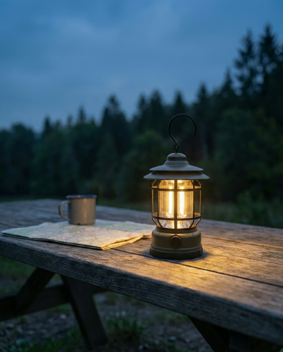 Retro campinglykt | Dempbar LED – USB-C og batteri