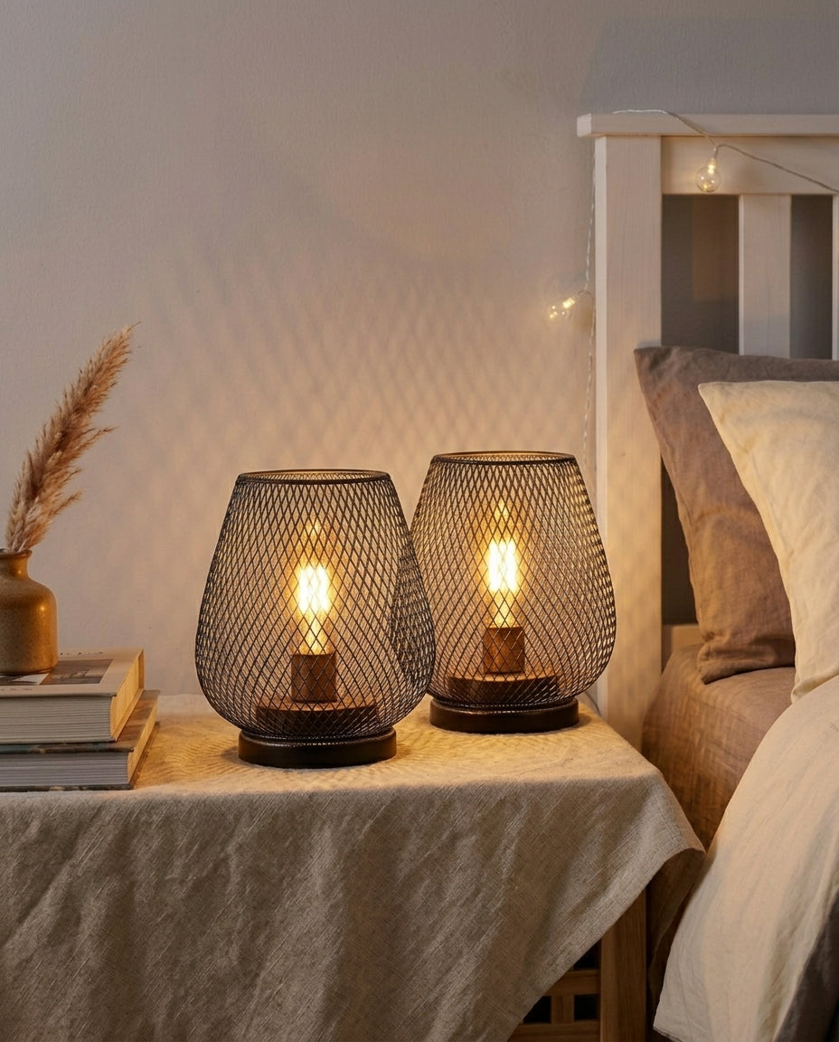 Bordlampe i nettdesign 2-pak | Mattsvart Vintagelys
